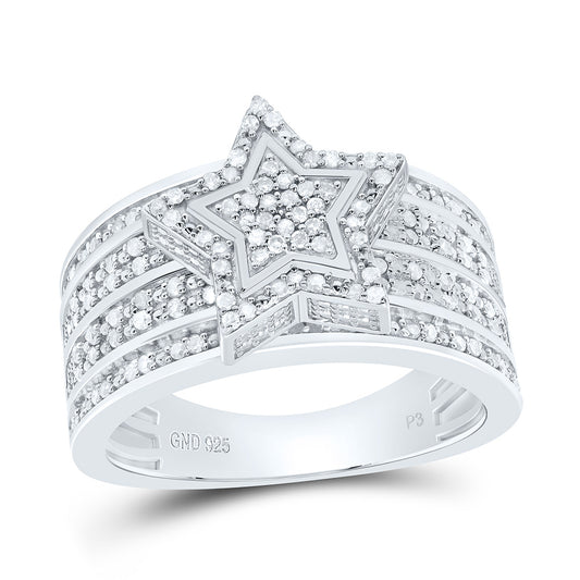 Sterling Silver White-Tone 1/2 Ctw Natural Diamond Star Ring, Womens Size: 5-9