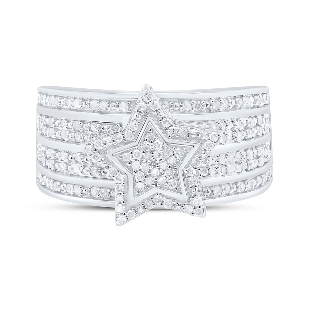 Sterling Silver White-Tone 1/2 Ctw Natural Diamond Star Ring, Womens Size: 5-9