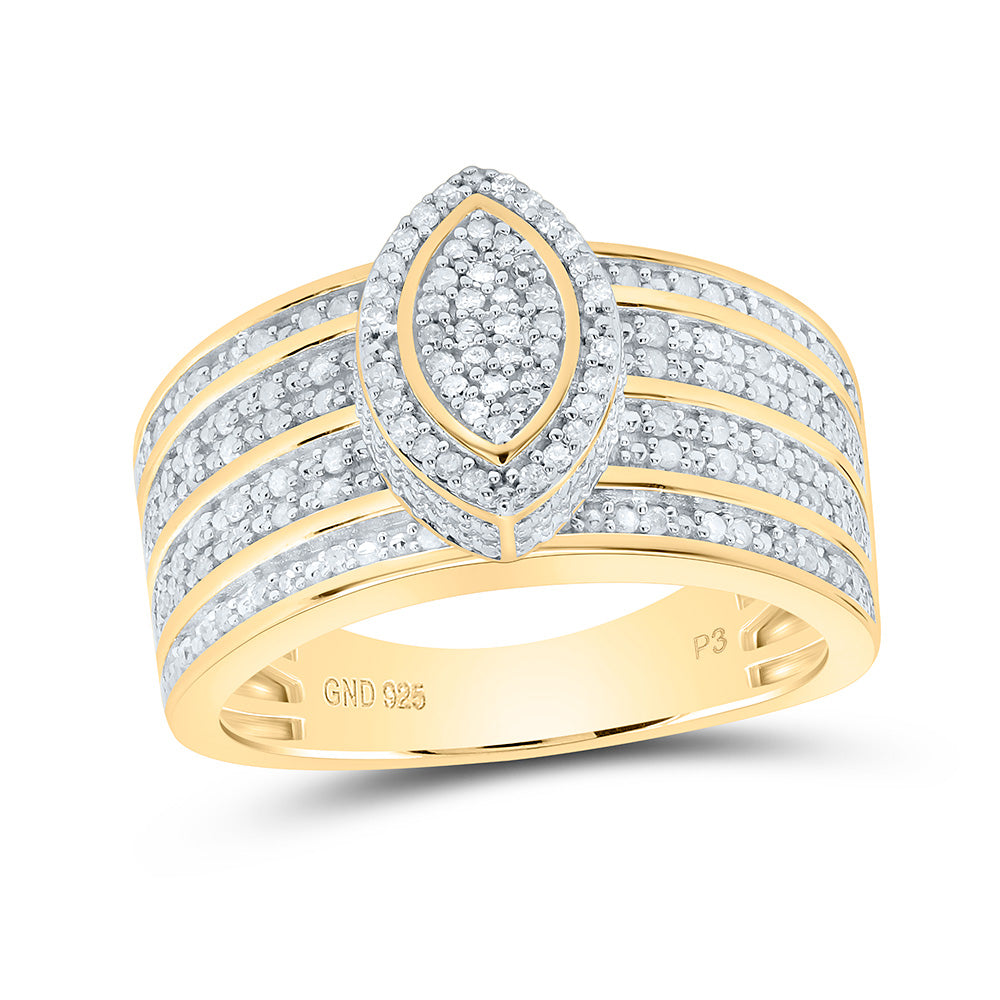 Sterling Silver Yellow-Tone or White-Tone 1/2 Ctw Natural Diamond Marquise Ring, Womens Size: 5-9