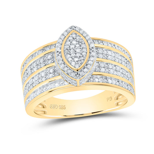 Sterling Silver Yellow-Tone or White-Tone 1/2 Ctw Natural Diamond Marquise Ring, Womens Size: 5-9
