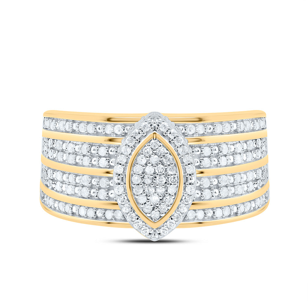 Sterling Silver Yellow-Tone or White-Tone 1/2 Ctw Natural Diamond Marquise Ring, Womens Size: 5-9