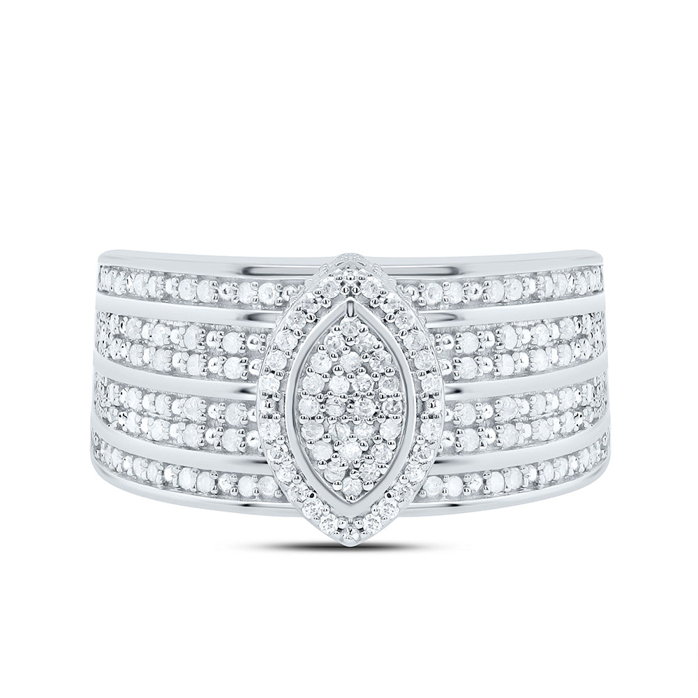Sterling Silver Yellow-Tone or White-Tone 1/2 Ctw Natural Diamond Marquise Ring, Womens Size: 5-9