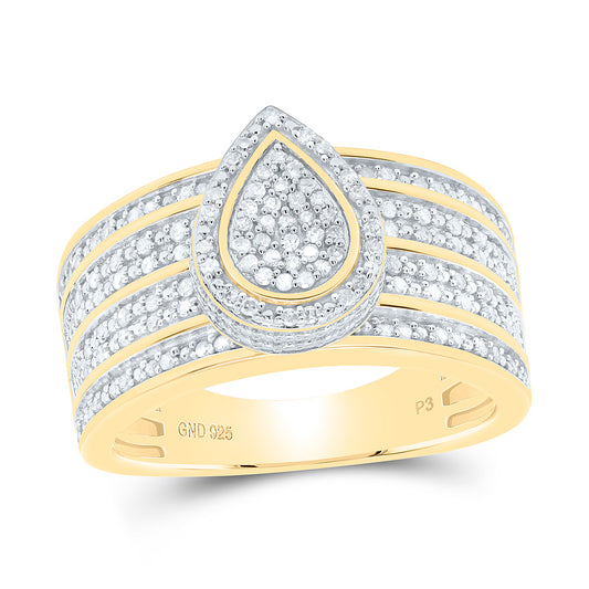 Sterling Silver Yellow-Tone or White-Tone 1/2 Ctw Natural Diamond Pear Ring, Womens Size: 5-9
