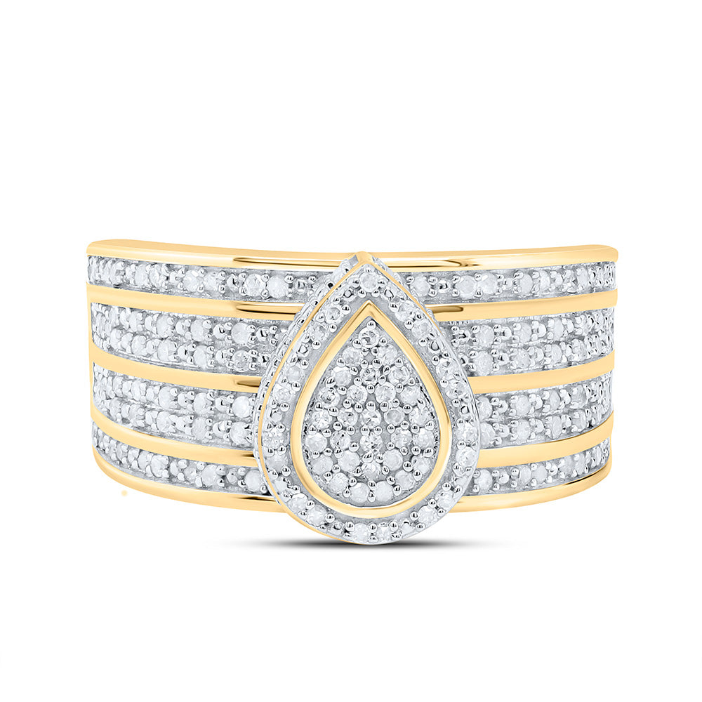 Sterling Silver Yellow-Tone or White-Tone 1/2 Ctw Natural Diamond Pear Ring, Womens Size: 5-9