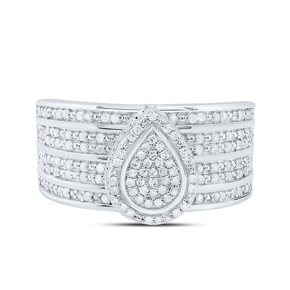 Sterling Silver Yellow-Tone or White-Tone 1/2 Ctw Natural Diamond Pear Ring, Womens Size: 5-9