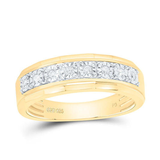 Sterling Silver Yellow-Tone or White-Tone 1/6 Ctw Natural Diamond Mens Band, Mens Size: 8-12