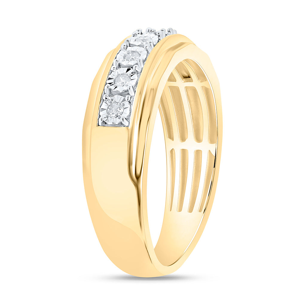 Sterling Silver Yellow-Tone or White-Tone 1/6 Ctw Natural Diamond Mens Band, Mens Size: 8-12