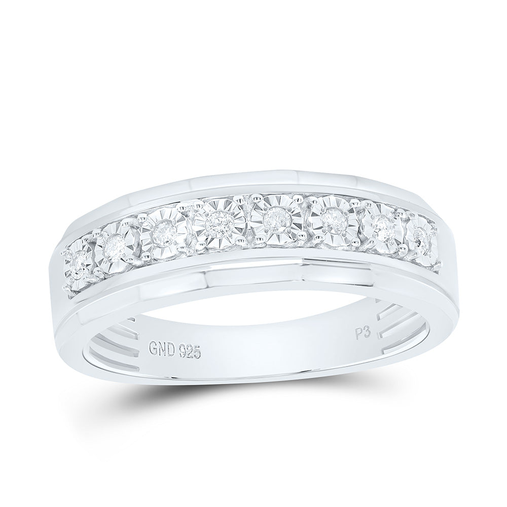 Sterling Silver Yellow-Tone or White-Tone 1/6 Ctw Natural Diamond Mens Band, Mens Size: 8-12