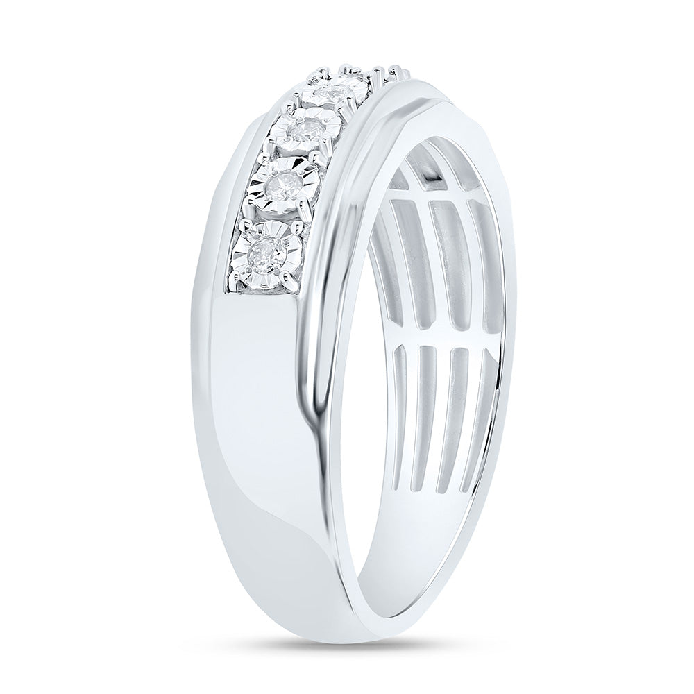 Sterling Silver Yellow-Tone or White-Tone 1/6 Ctw Natural Diamond Mens Band, Mens Size: 8-12