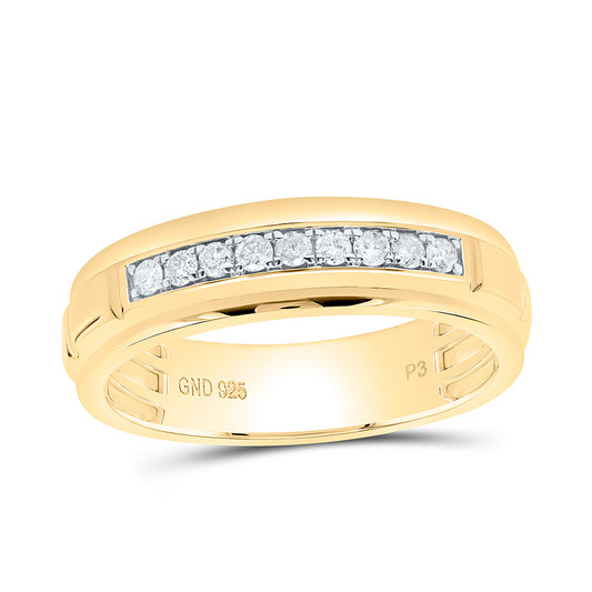 Sterling Silver With Yellow Tone 1/4Cttw Natural Diamond Gift Mens Band