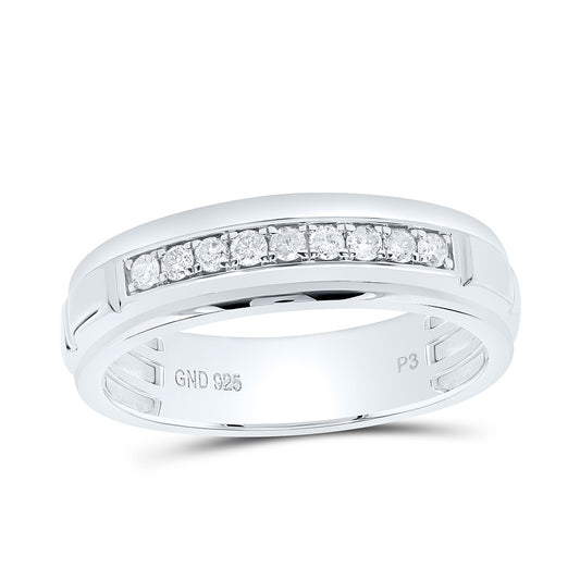 Sterling Silver White-Tone 1/4 Ctw Natural Diamond Mens Band, Mens Size: 8-12