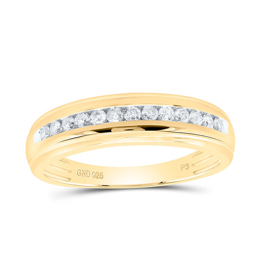 Sterling Silver Yellow-Tone or White-Tone 1/3 Ctw Natural Diamond Mens Band, Mens Size: 8-12