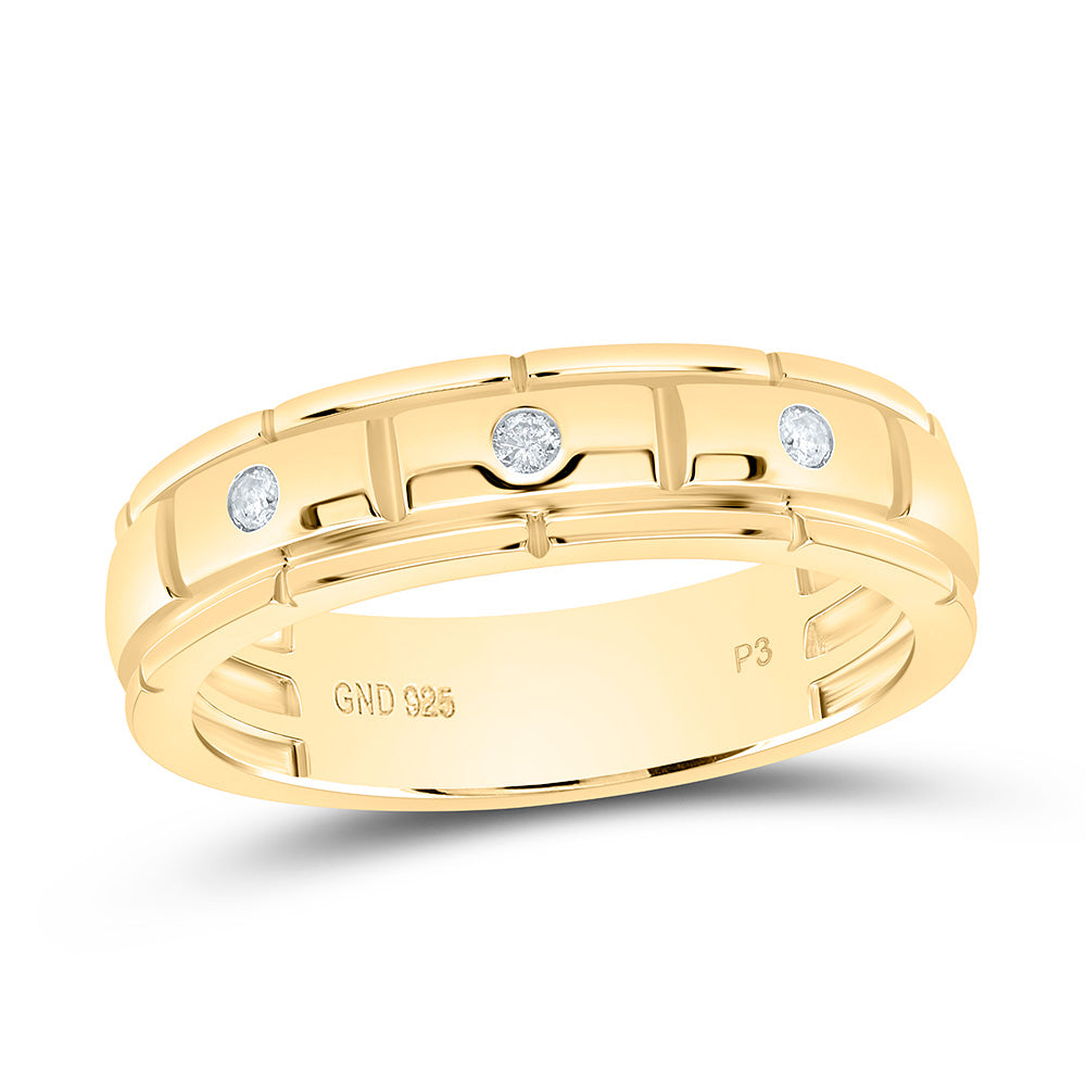 Sterling Silver Yellow-Tone or White-Tone 1/12 Ctw Natural Diamond Mens Band, Mens Size: 8-12