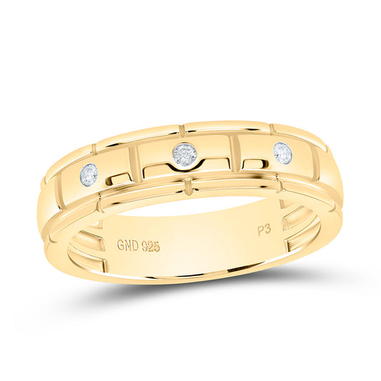 Sterling Silver Yellow-Tone or White-Tone 1/12 Ctw Natural Diamond Mens Band, Mens Size: 8-12