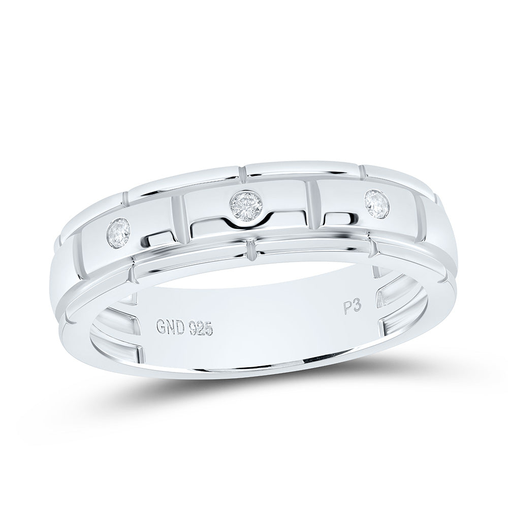 Sterling Silver Yellow-Tone or White-Tone 1/12 Ctw Natural Diamond Mens Band, Mens Size: 8-12