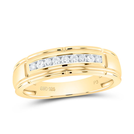 Sterling Silver Yellow-Tone or White-Tone 1/4 Ctw Natural Diamond Mens Band, Mens Size: 8-12
