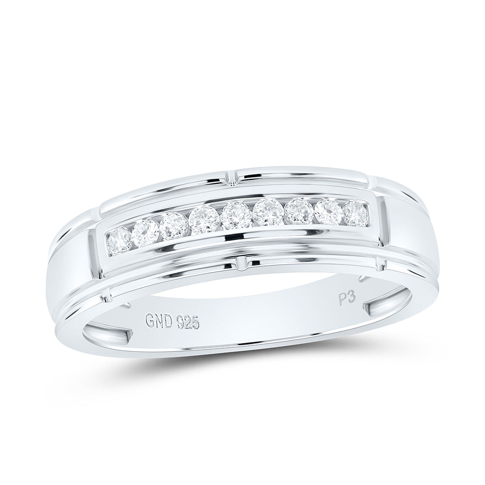Sterling Silver Yellow-Tone or White-Tone 1/4 Ctw Natural Diamond Mens Band, Mens Size: 8-12