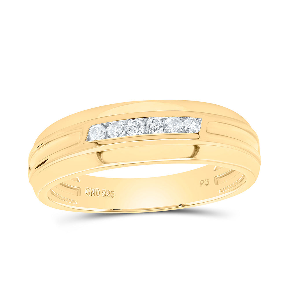 Sterling Silver Yellow-Tone or White-Tone 1/6 Ctw Natural Diamond Mens Band, Mens Size: 8-12
