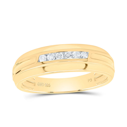 Sterling Silver Yellow-Tone or White-Tone 1/6 Ctw Natural Diamond Mens Band, Mens Size: 8-12