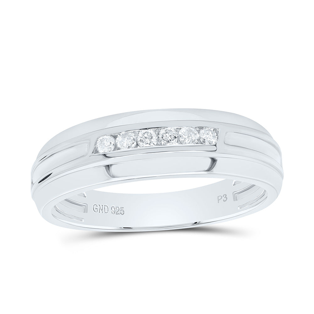Sterling Silver Yellow-Tone or White-Tone 1/6 Ctw Natural Diamond Mens Band, Mens Size: 8-12
