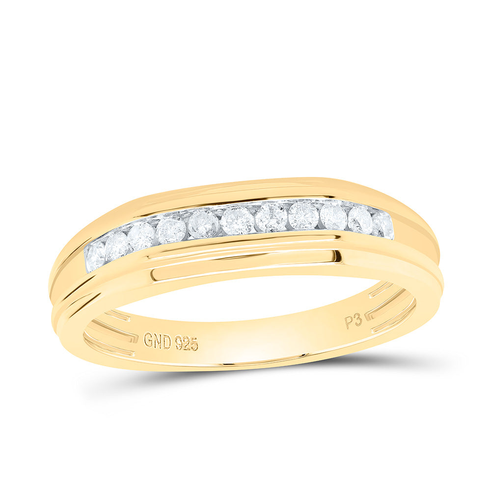 Sterling Silver Yellow-Tone or White-Tone 1/4 Ctw Natural Diamond Mens Band, Mens Size: 8-12