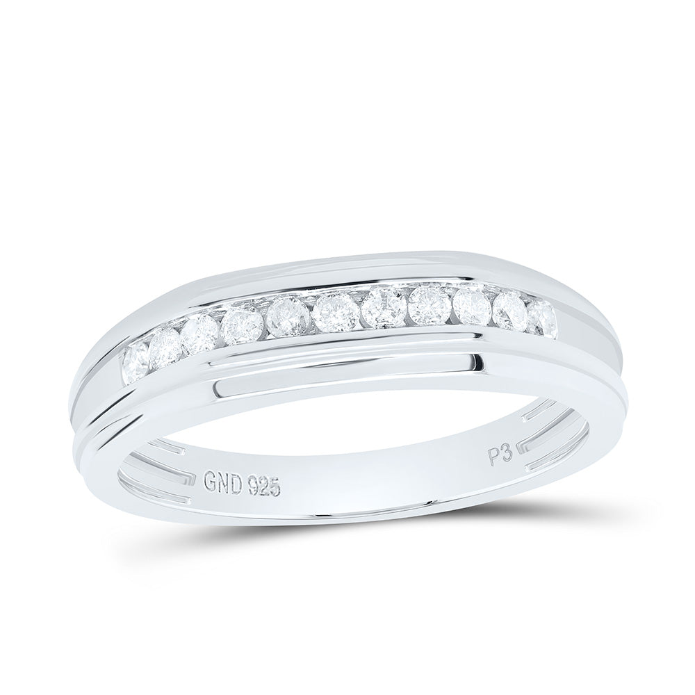 Sterling Silver Yellow-Tone or White-Tone 1/4 Ctw Natural Diamond Mens Band, Mens Size: 8-12