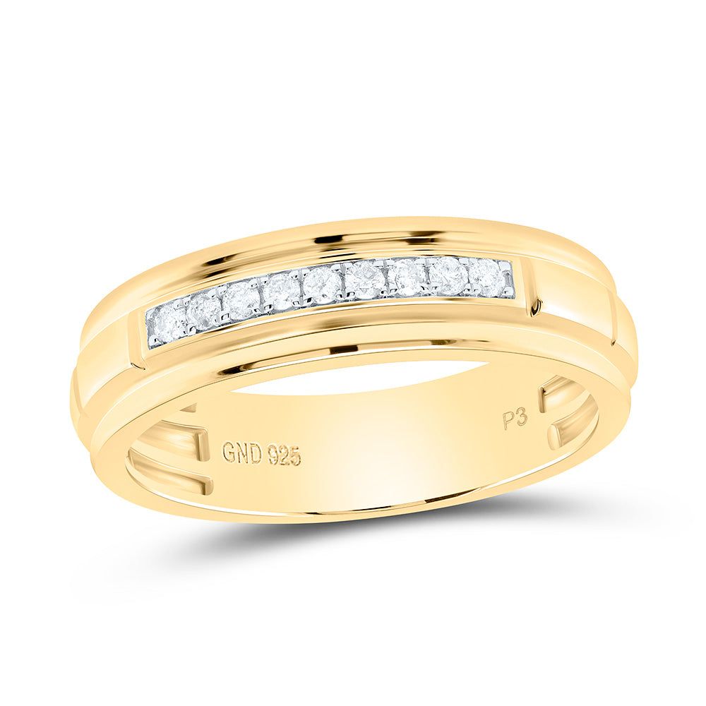 Sterling Silver Yellow-Tone or White-Tone 1/6 Ctw Natural Diamond Mens Band, Mens Size: 8-12