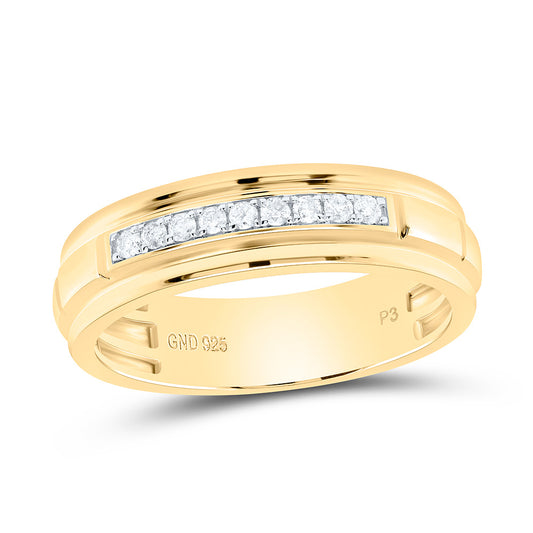 Sterling Silver Yellow-Tone or White-Tone 1/6 Ctw Natural Diamond Mens Band, Mens Size: 8-12
