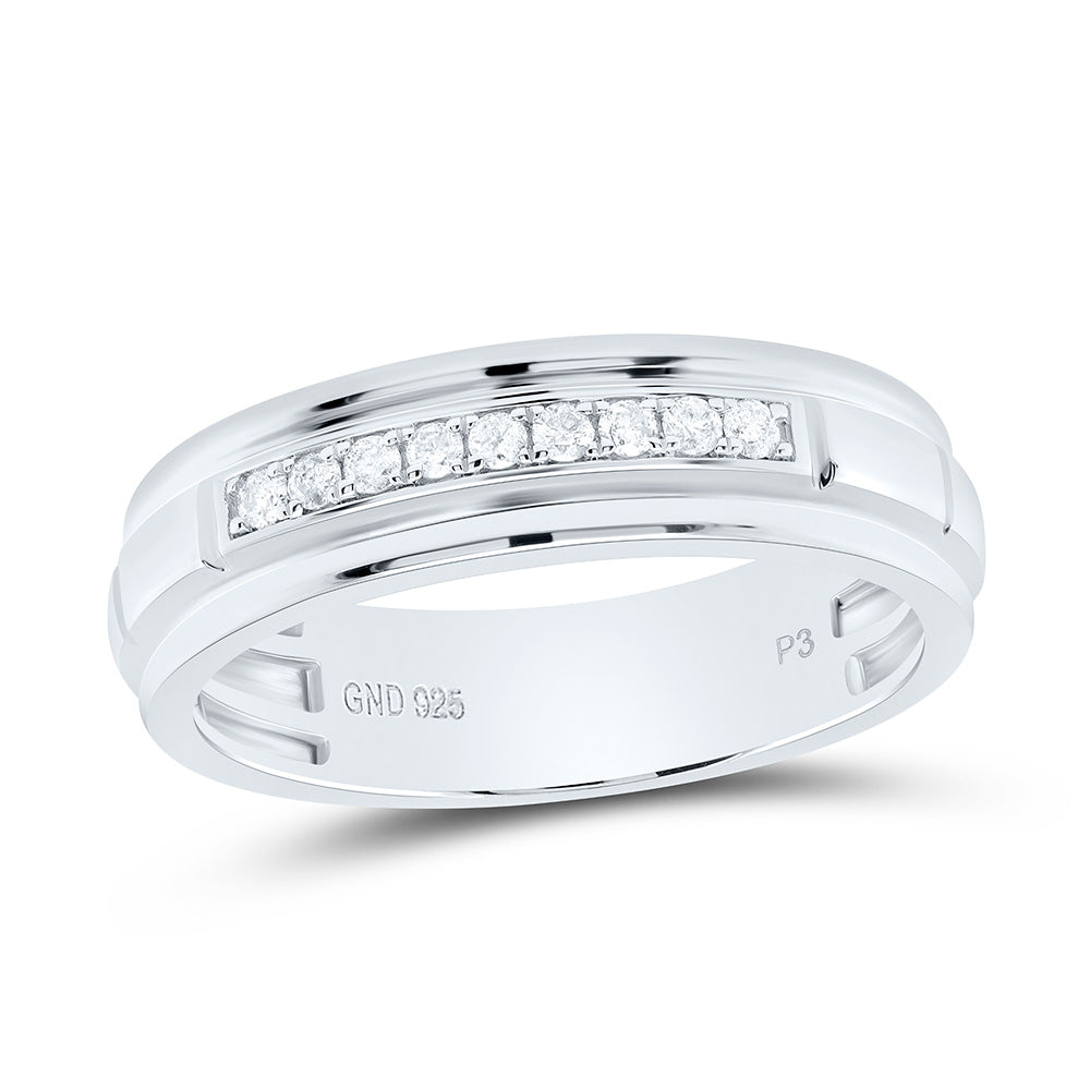 Sterling Silver Yellow-Tone or White-Tone 1/6 Ctw Natural Diamond Mens Band, Mens Size: 8-12