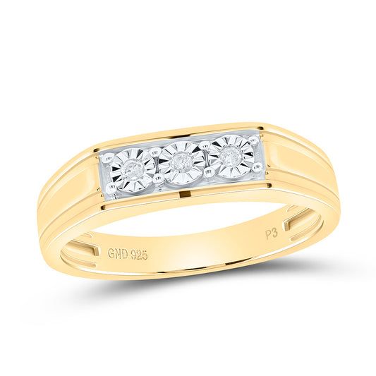 Sterling Silver Yellow-Tone or White-Tone 1/20 Ctw Natural Diamond Mens Band, Mens Size: 8-12