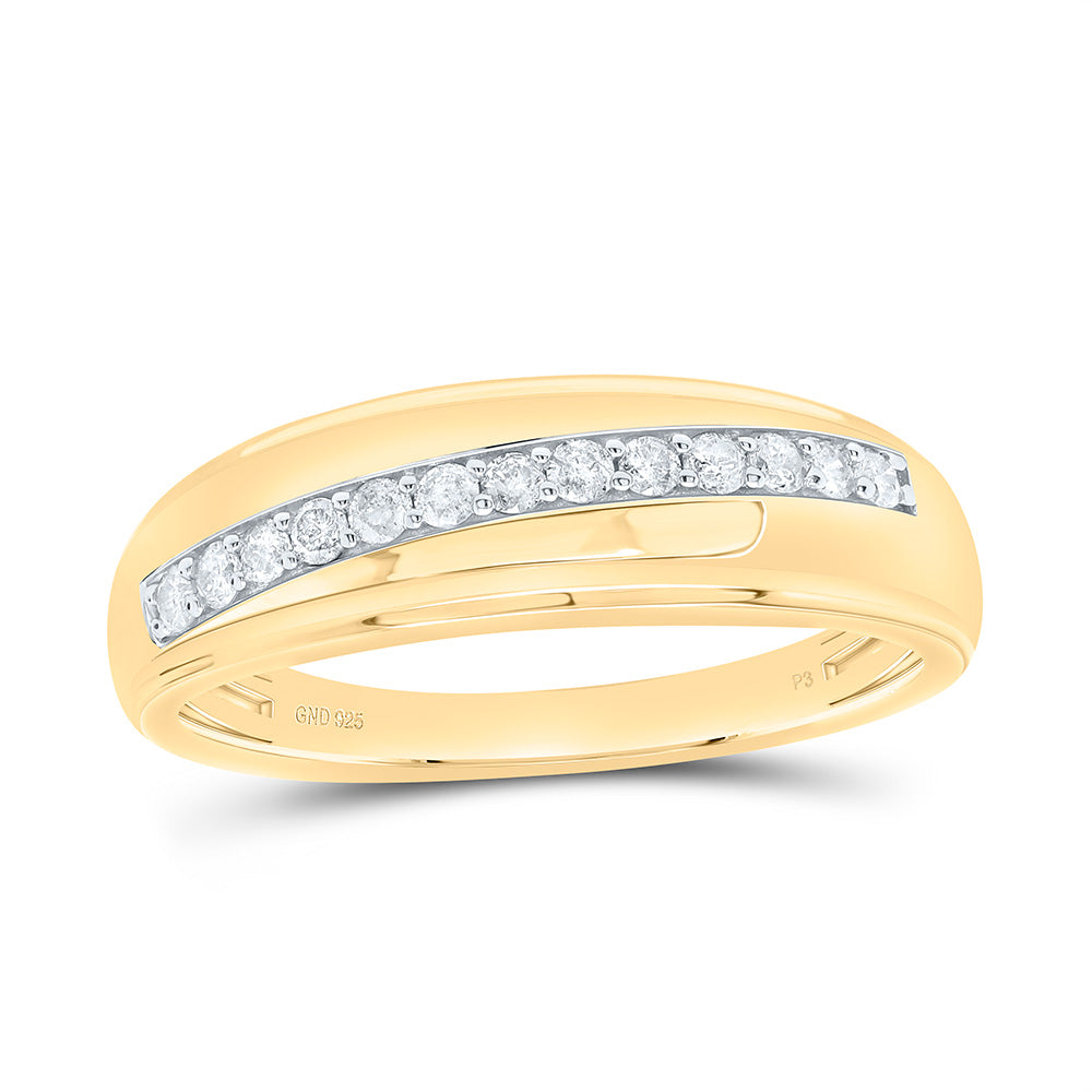 Sterling Silver Yellow-Tone or White-Tone 1/3 Ctw Natural Diamond Mens Band, Mens Size: 8-12