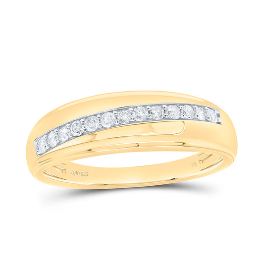 Sterling Silver Yellow-Tone or White-Tone 1/3 Ctw Natural Diamond Mens Band, Mens Size: 8-12