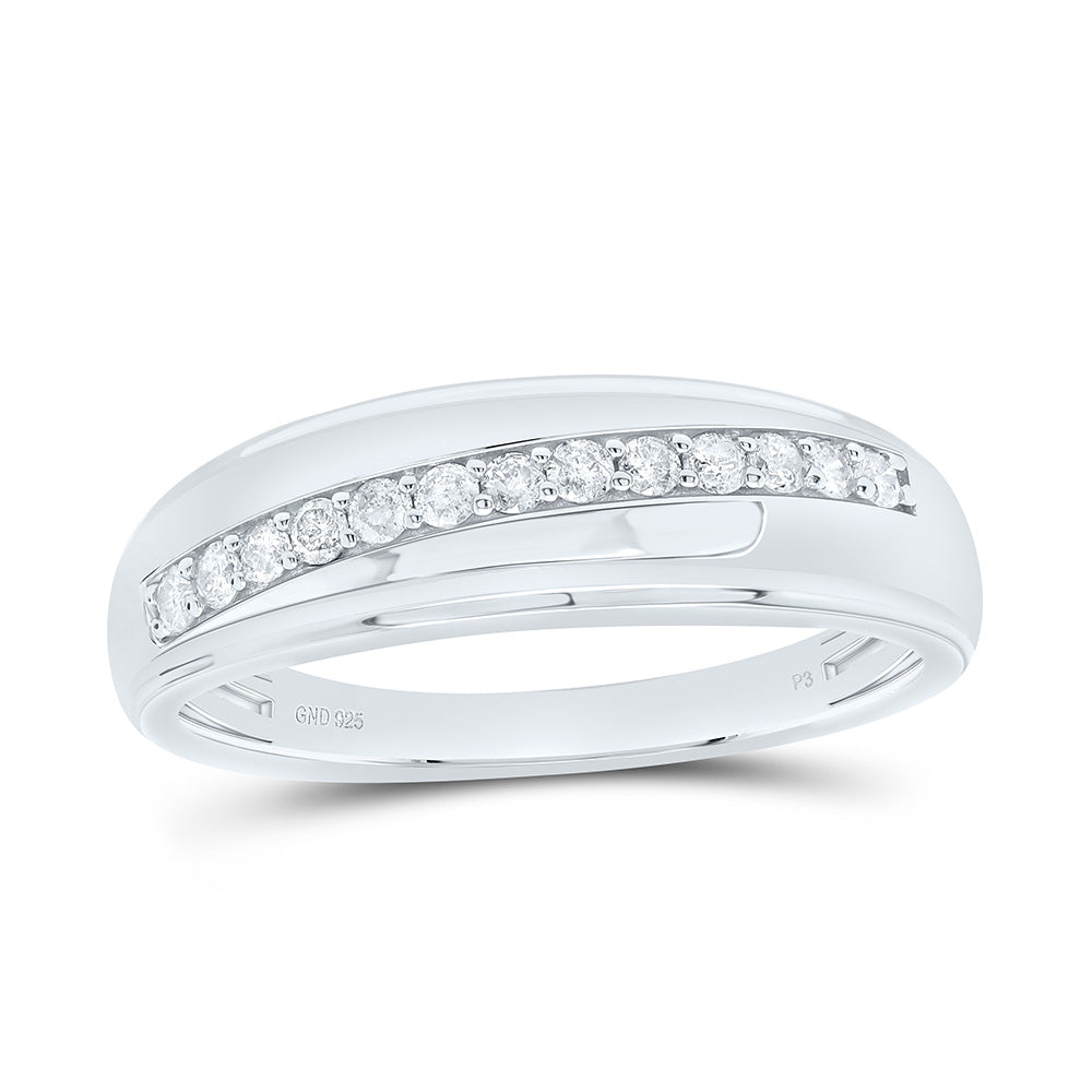 Sterling Silver Yellow-Tone or White-Tone 1/3 Ctw Natural Diamond Mens Band, Mens Size: 8-12