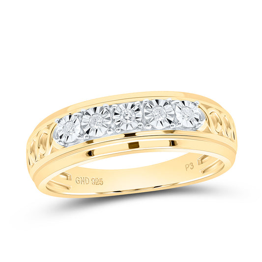 Sterling Silver Yellow-Tone 1/10 Ctw Natural Diamond Mens Band, Mens Size: 8-12