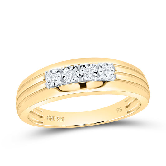 Sterling Silver With Yellow Tone 1/12Cttw Natural Diamond Gift Mens Band