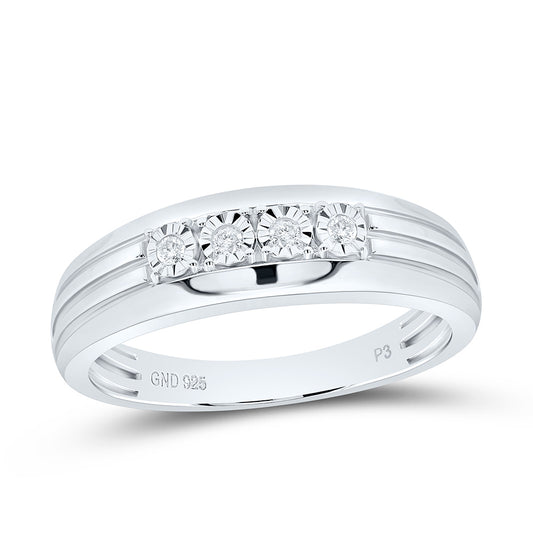 Sterling Silver White-Tone 1/12 Ctw Natural Diamond Mens Band, Mens Size: 8-12
