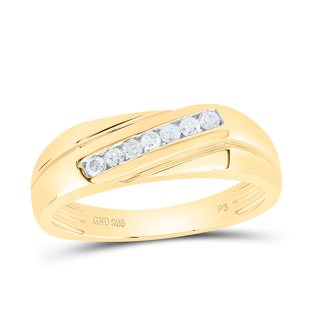 Sterling Silver Yellow-Tone or White-Tone 1/5 Ctw Natural Diamond Mens Band, Mens Size: 8-12