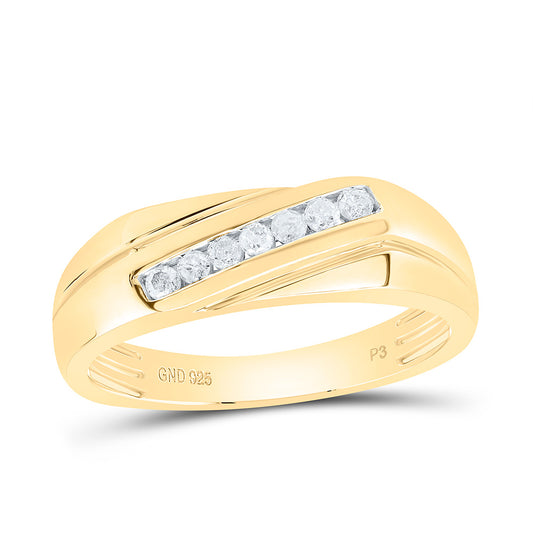 Sterling Silver Yellow-Tone or White-Tone 1/5 Ctw Natural Diamond Mens Band, Mens Size: 8-12