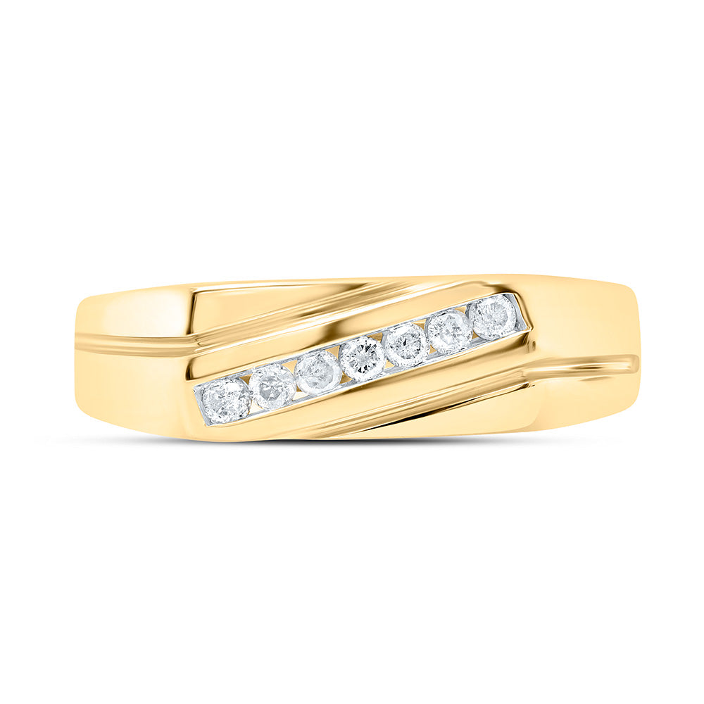 Sterling Silver Yellow-Tone or White-Tone 1/5 Ctw Natural Diamond Mens Band, Mens Size: 8-12
