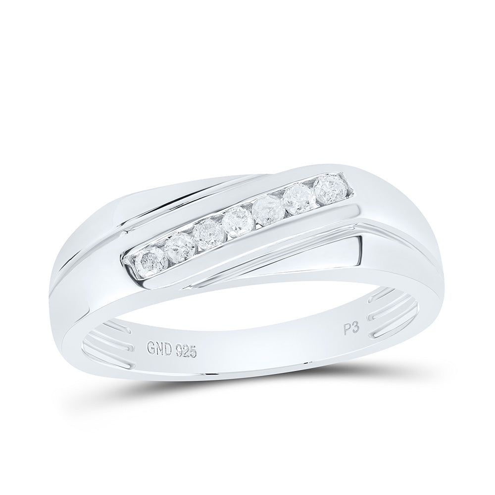 Sterling Silver Yellow-Tone or White-Tone 1/5 Ctw Natural Diamond Mens Band, Mens Size: 8-12