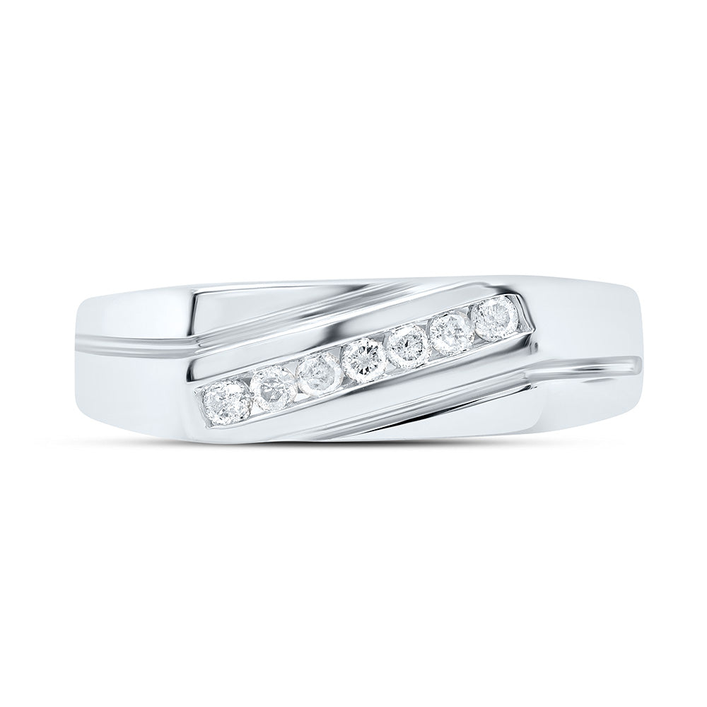 Sterling Silver Yellow-Tone or White-Tone 1/5 Ctw Natural Diamond Mens Band, Mens Size: 8-12