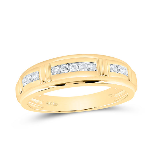 Sterling Silver Yellow-Tone or White-Tone 1/4 Ctw Natural Diamond Mens Band, Mens Size: 8-12
