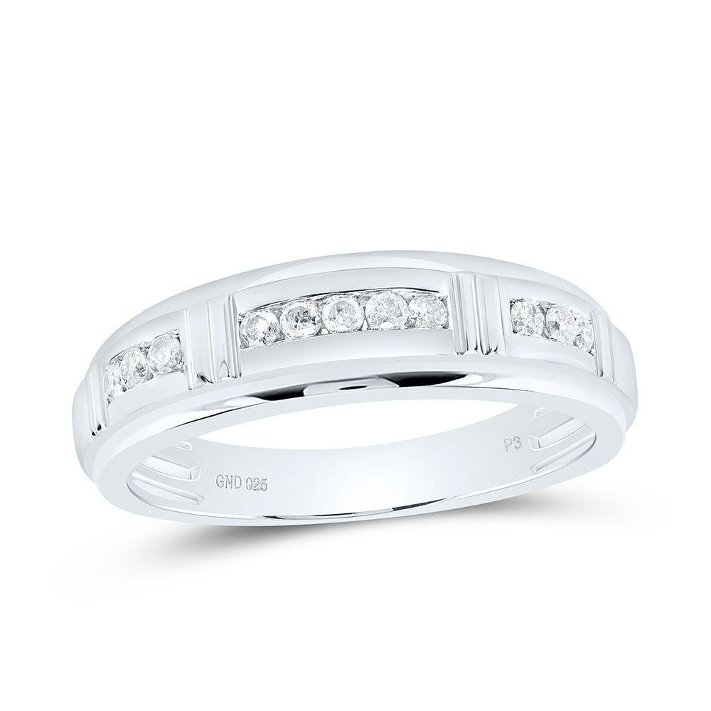 Sterling Silver Yellow-Tone or White-Tone 1/4 Ctw Natural Diamond Mens Band, Mens Size: 8-12