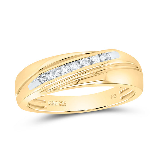 Sterling Silver Yellow-Tone or White-Tone 1/5 Ctw Natural Diamond Mens Band, Mens Size: 8-12
