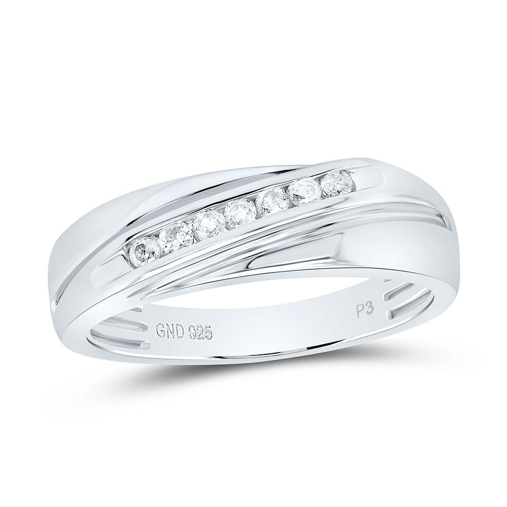 Sterling Silver Yellow-Tone or White-Tone 1/5 Ctw Natural Diamond Mens Band, Mens Size: 8-12