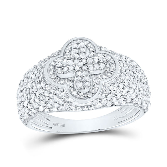Sterling Silver White-Tone 1 Ctw Natural Diamond Clover Ladies Ring, Womens Size: 5-9