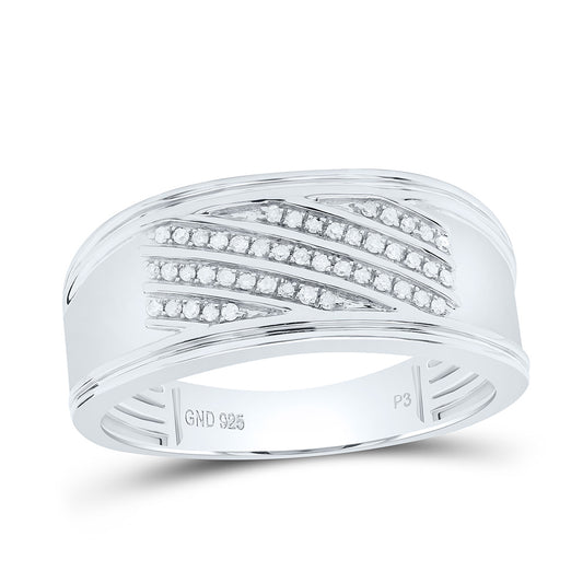 Sterling Silver White-Tone 1/8 Ctw Natural Diamond Mens Band, Mens Size: 8-12