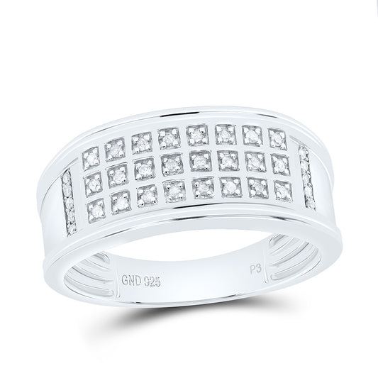 Sterling Silver White-Tone 1/8 Ctw Natural Diamond Mens Band, Mens Size: 8-12