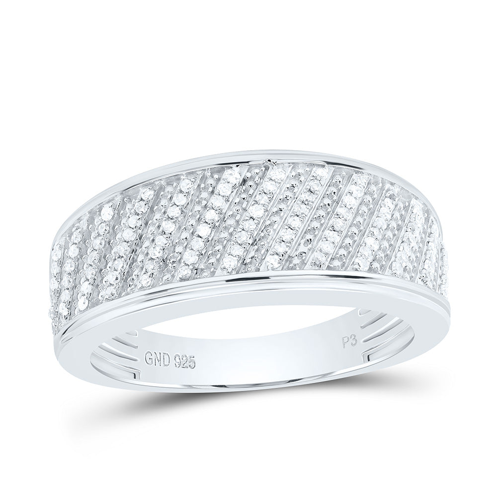 Sterling Silver White-Tone 1/3 Ctw Natural Diamond Mens Band, Mens Size: 8-12