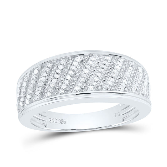 Sterling Silver White-Tone 1/3 Ctw Natural Diamond Mens Band, Mens Size: 8-12